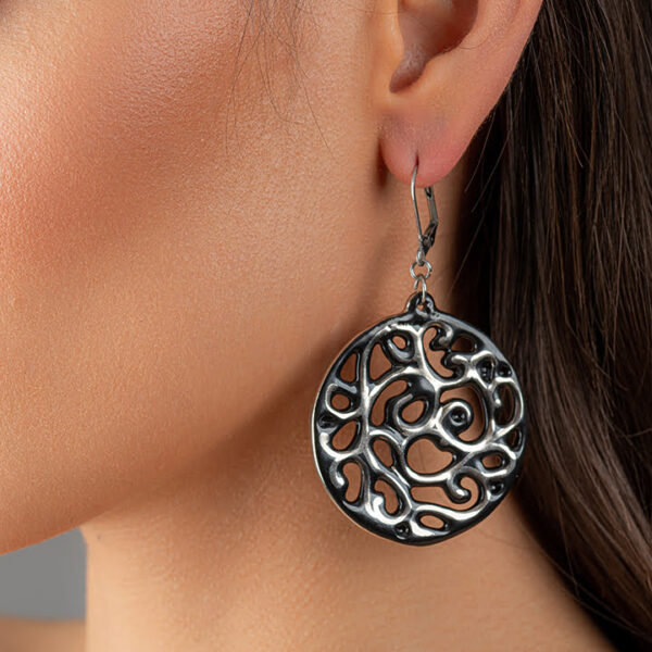 Aero Black&Platinum jemné porcelánové náušnice (40 mm)