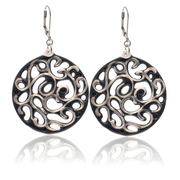 Aero Fekete&Platina Finomporcelán Fülbevaló (40mm)