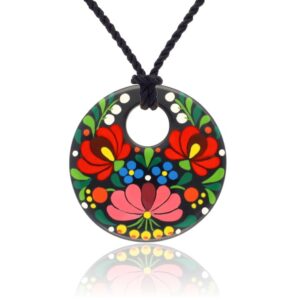 Tradicionális Fekete Matyó Finomporcelán Páros Bazsarózsa Kerek medál