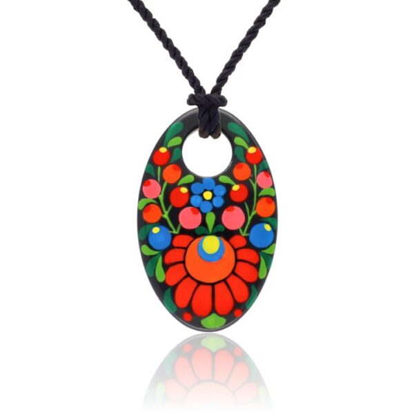 Tradicionális Fekete Matyó Finomporcelán Csipkebogyó medál