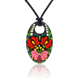 Tradicionális Fekete Matyó Finomporcelán Páros Bazsarózsa medál