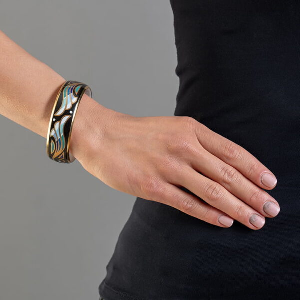 Art deco široký náramok z modrého jemného porcelánu