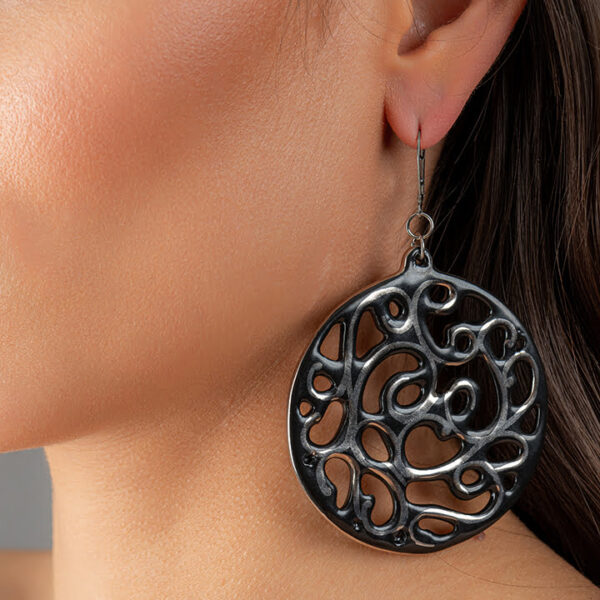 Aero Black&Platinum jemné porcelánové náušnice (60 mm)