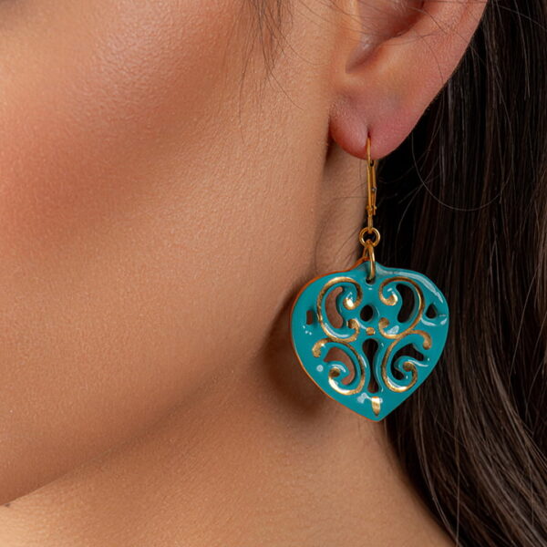 Aero Mint Green & Golden Heart jemné porcelánové náušnice